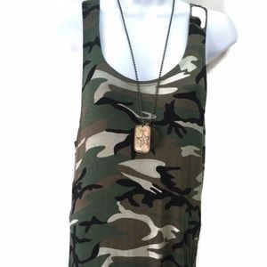 Asymmetrical Racerback Camouflage Maxi Dress